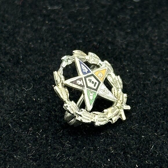 MASONIC 18K white gold Order of the Eastern Star brooch - .5" laurel wreath pin - Picture 2 of 4